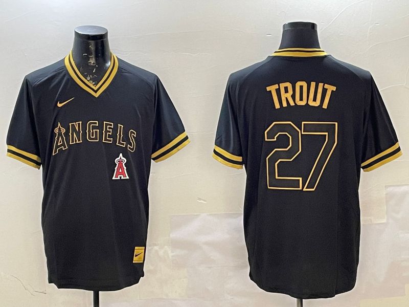 Men Los Angeles Angels #27 Trout Black Gold Game 2025 Nike MLB Jersey style 6